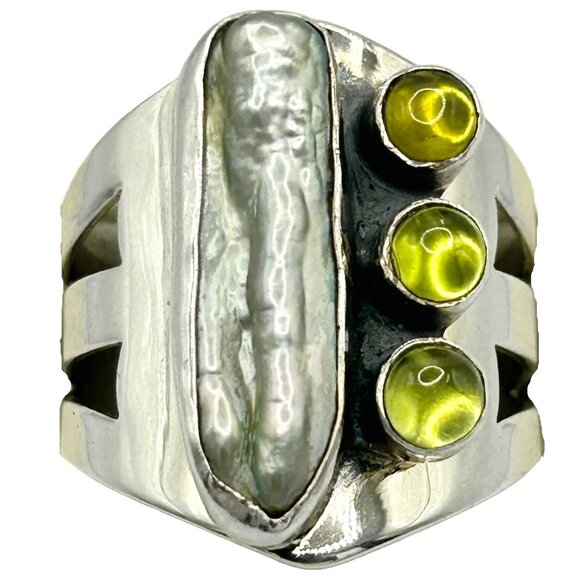 DTR Jay King Mine Finds Sterling Silver Abalone & Green Peridot Ring - Size 10 - Picture 1 of 5